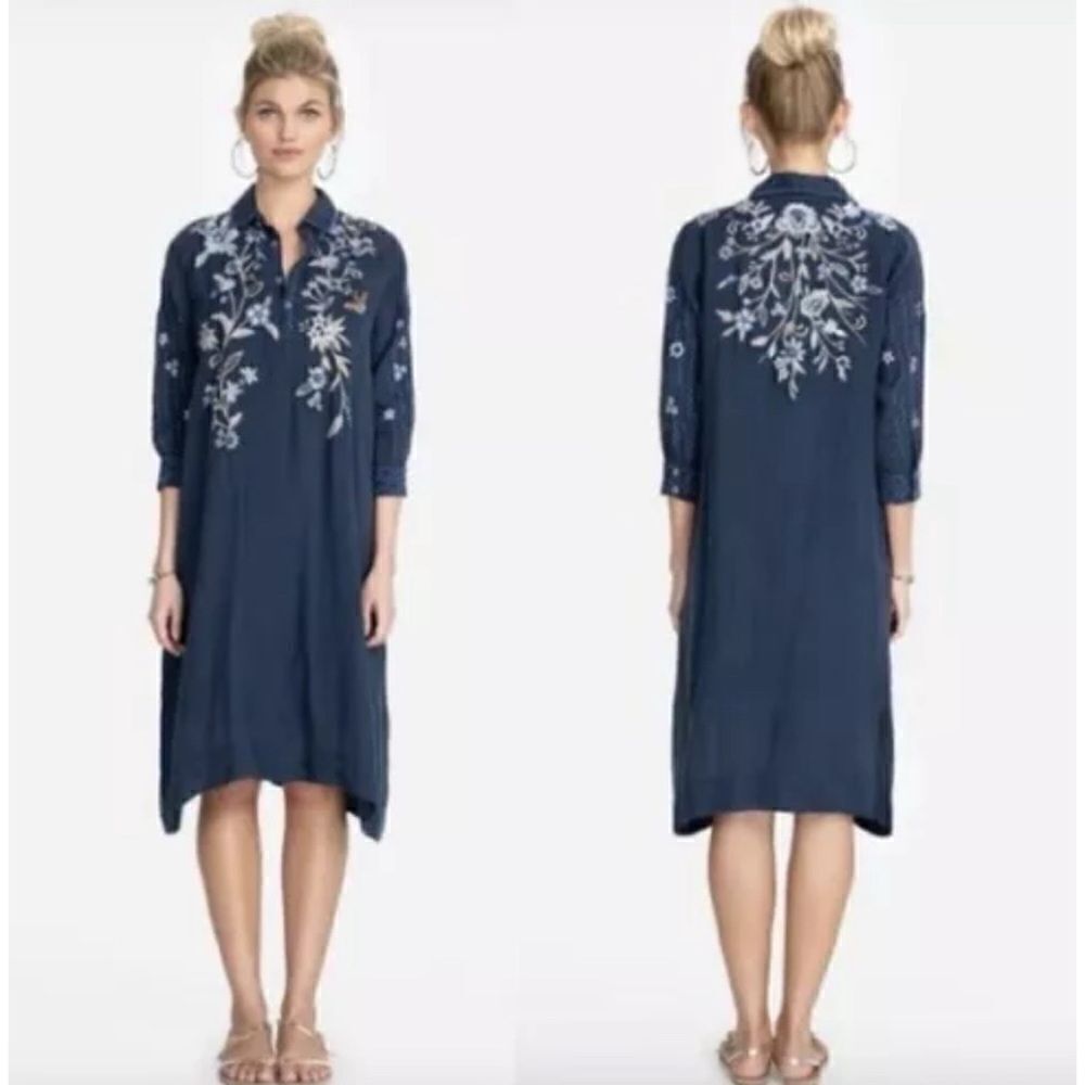 Johnny Was Shiloh Henley Floral Embroidered Shirt Dress Size XL / NWT